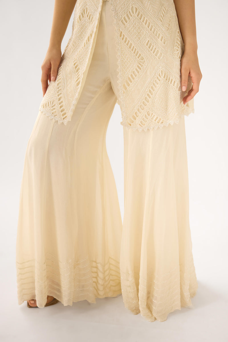 IVORY CHIFFON EMBROIDERED SHARARA SET