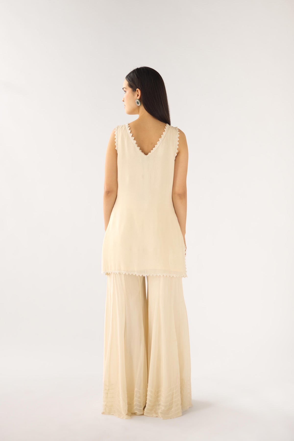 IVORY CHIFFON EMBROIDERED SHARARA SET