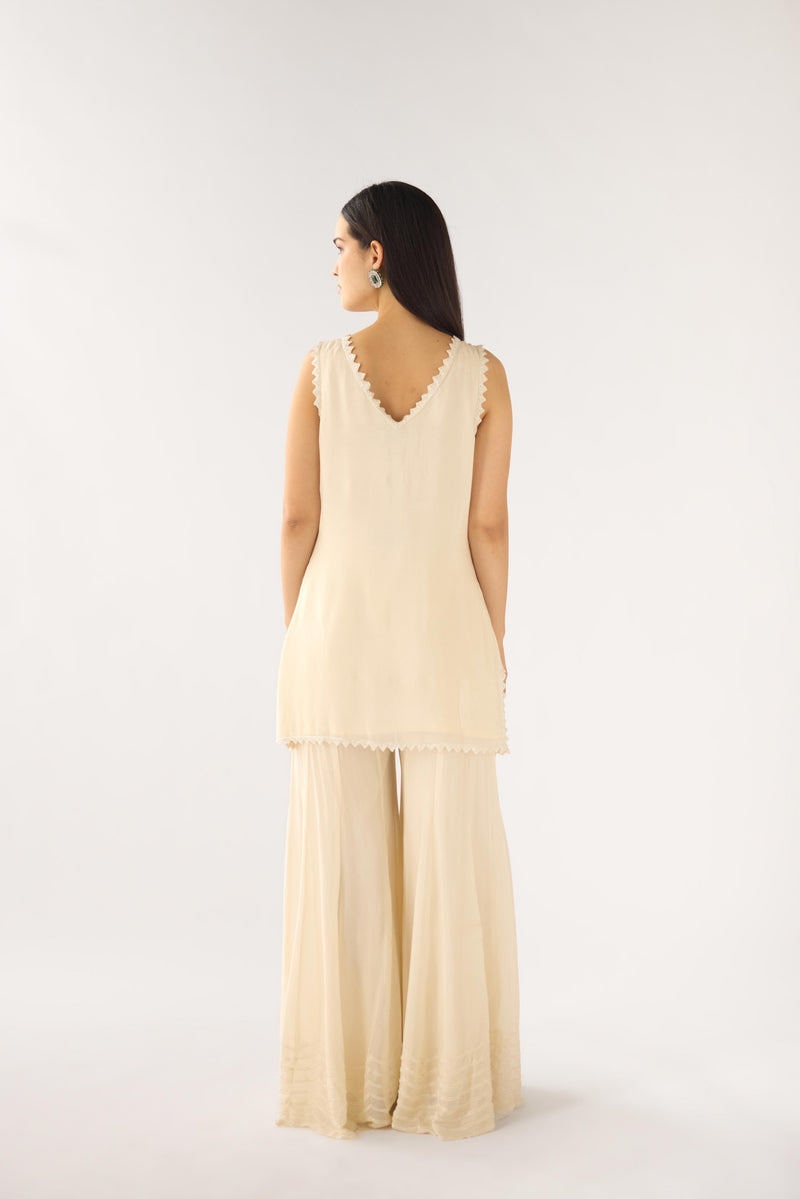 IVORY CHIFFON EMBROIDERED SHARARA SET