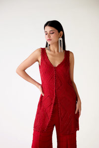 RED CHIFFON EMBROIDERED SHARARA SET