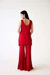 RED CHIFFON EMBROIDERED SHARARA SET