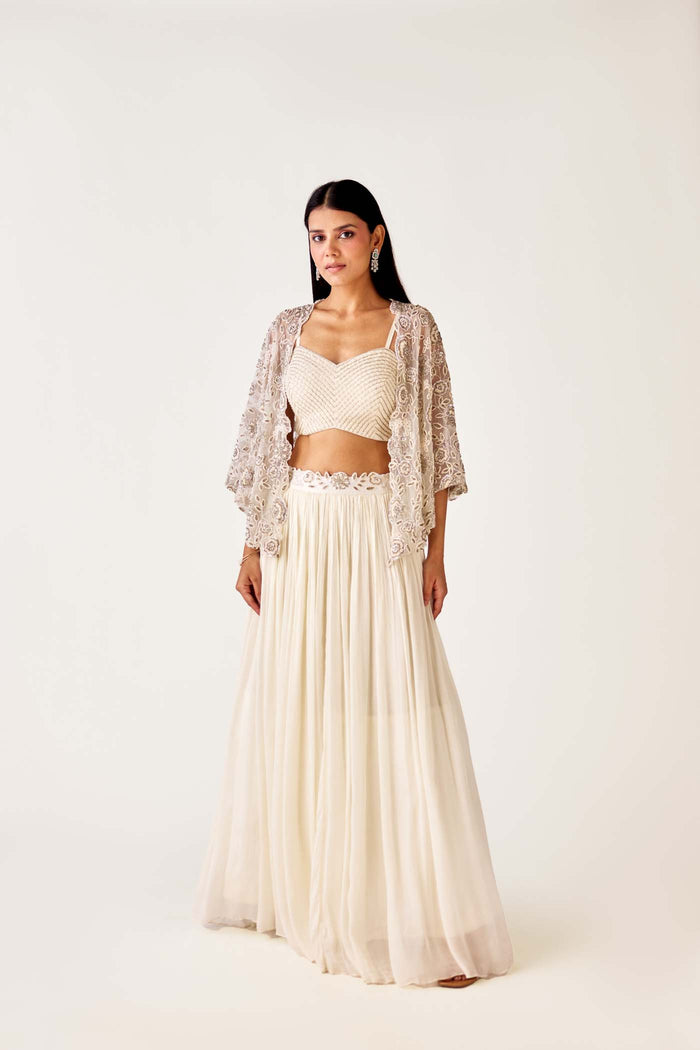 IVORY EMBROIDERED SKIRT SET WITH JACKET