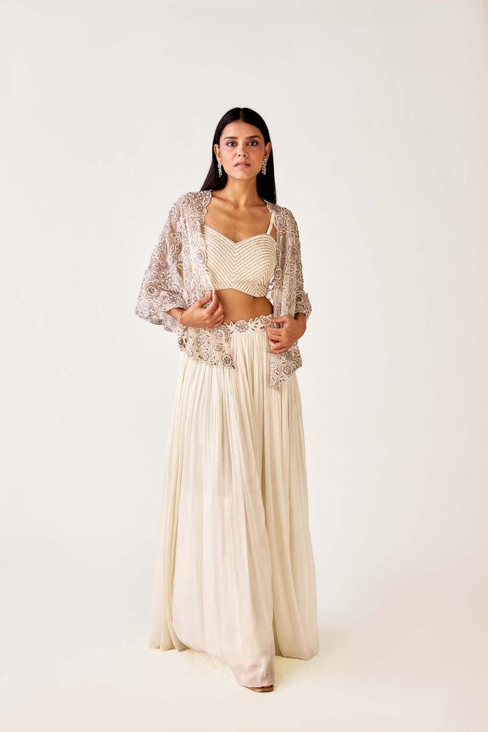 IVORY EMBROIDERED SKIRT SET WITH JACKET