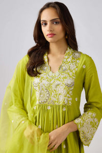LIME SILK EMBROIDERED SUIT SET