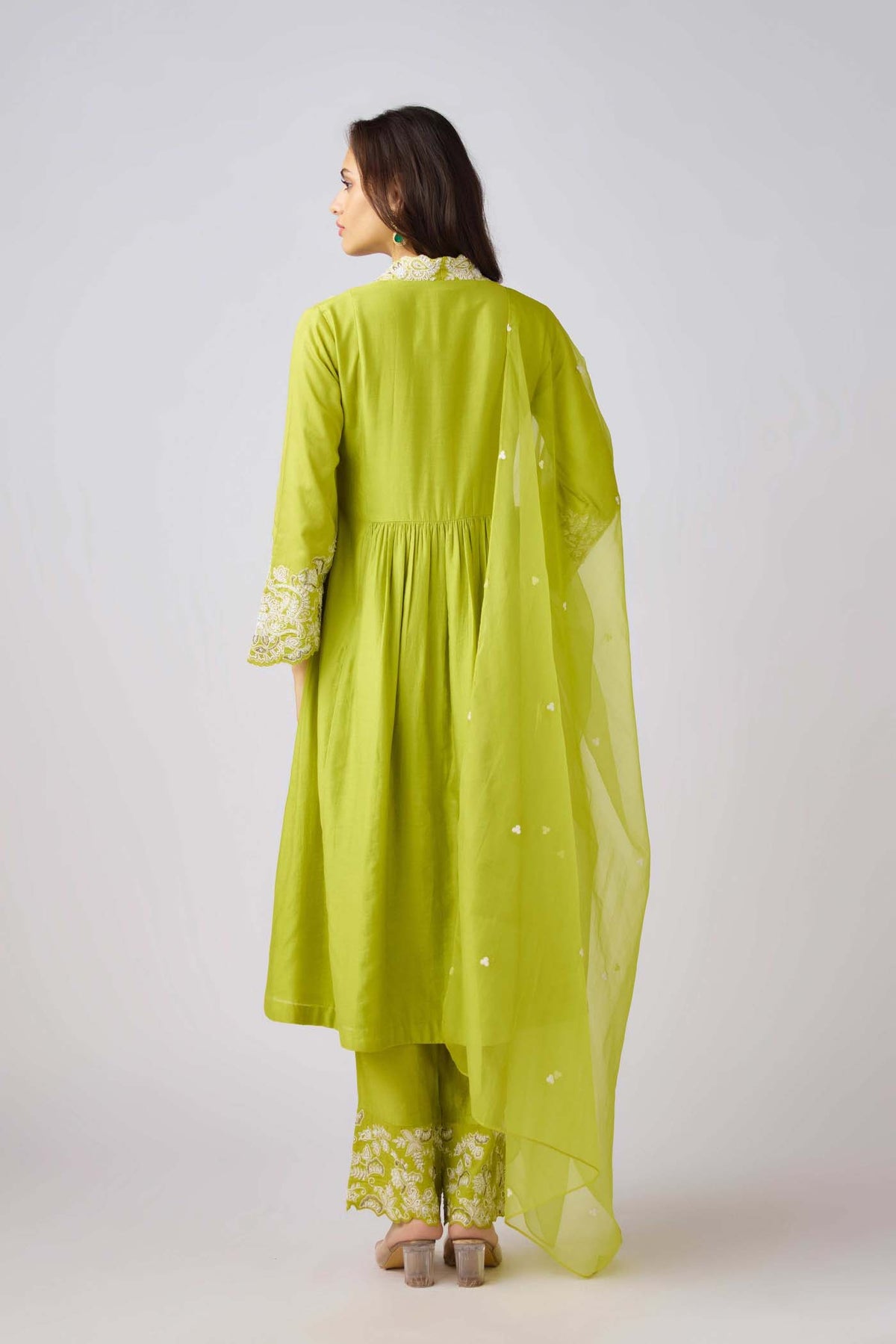 LIME SILK EMBROIDERED SUIT SET