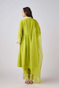 LIME SILK EMBROIDERED SUIT SET