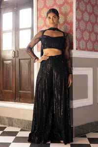 BLACK SEQUINS EMBROIDERED FULL SLEEVES SHARARA SET