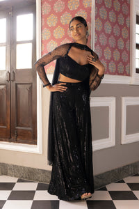 BLACK SEQUINS EMBROIDERED FULL SLEEVES SHARARA SET