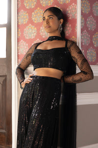 BLACK SEQUINS EMBROIDERED FULL SLEEVES SHARARA SET