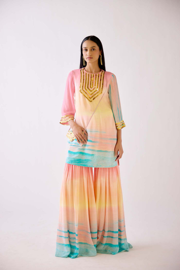 EMBELLISHED PINK SHARARA SET