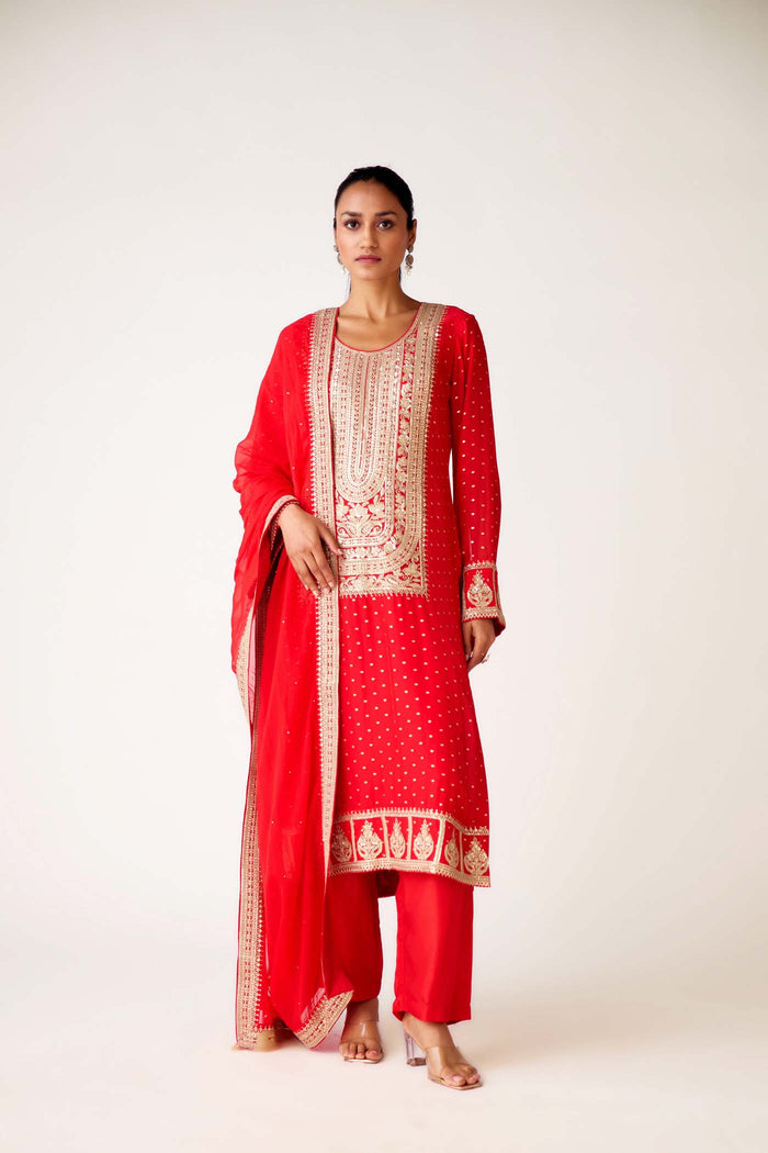 RED EMBROIDERED SUIT