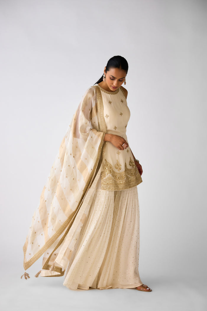 IVORY SEQUINS EMBROIDERED SHARARA SUIT