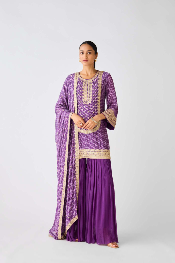PURPLE CHINON EMBROIDERED SHARARA SET