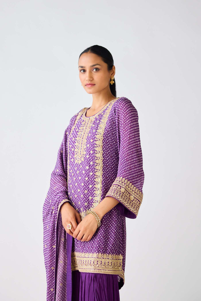PURPLE CHINON EMBROIDERED SHARARA SET