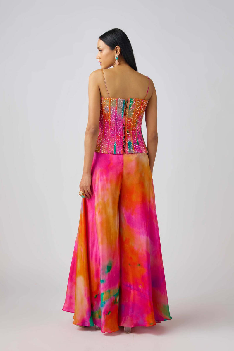 MULTICOLOR CRYSTAL EMBROIDERED CORSET SET