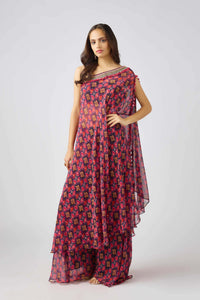 PURPLE GEORGETTE EMBROIDERED ONE SHOULDER DRESS