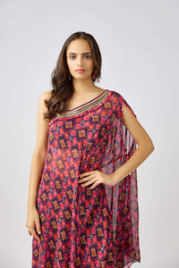 PURPLE GEORGETTE EMBROIDERED ONE SHOULDER DRESS