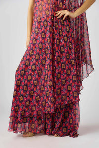 PURPLE GEORGETTE EMBROIDERED ONE SHOULDER DRESS