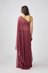 PURPLE GEORGETTE EMBROIDERED ONE SHOULDER DRESS