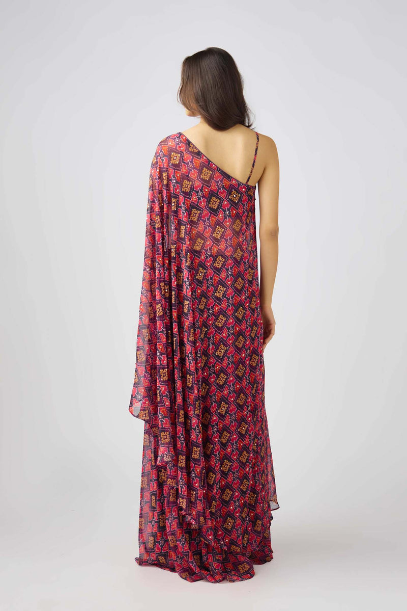 PURPLE GEORGETTE EMBROIDERED ONE SHOULDER DRESS