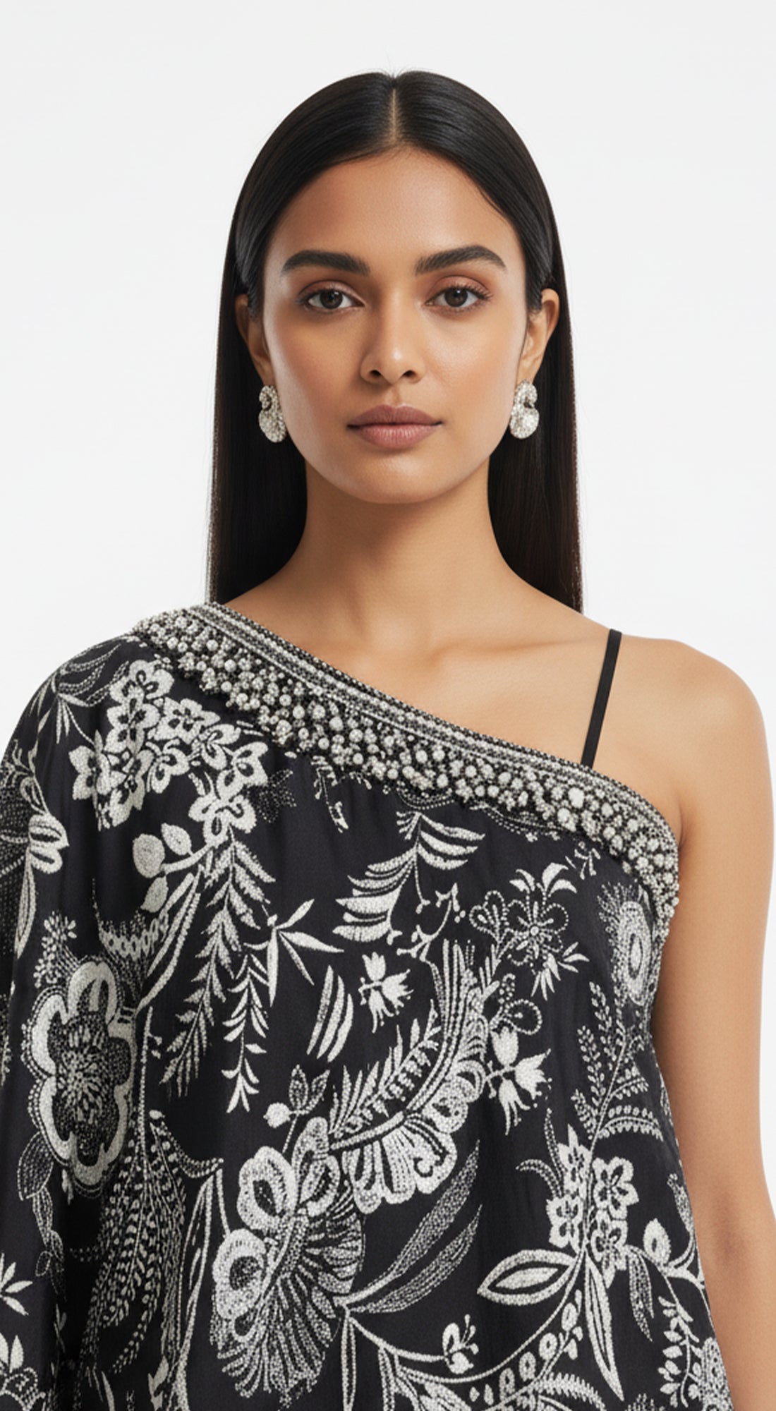 BLACK PRINTED ONE SHOULDER SHARARA SET