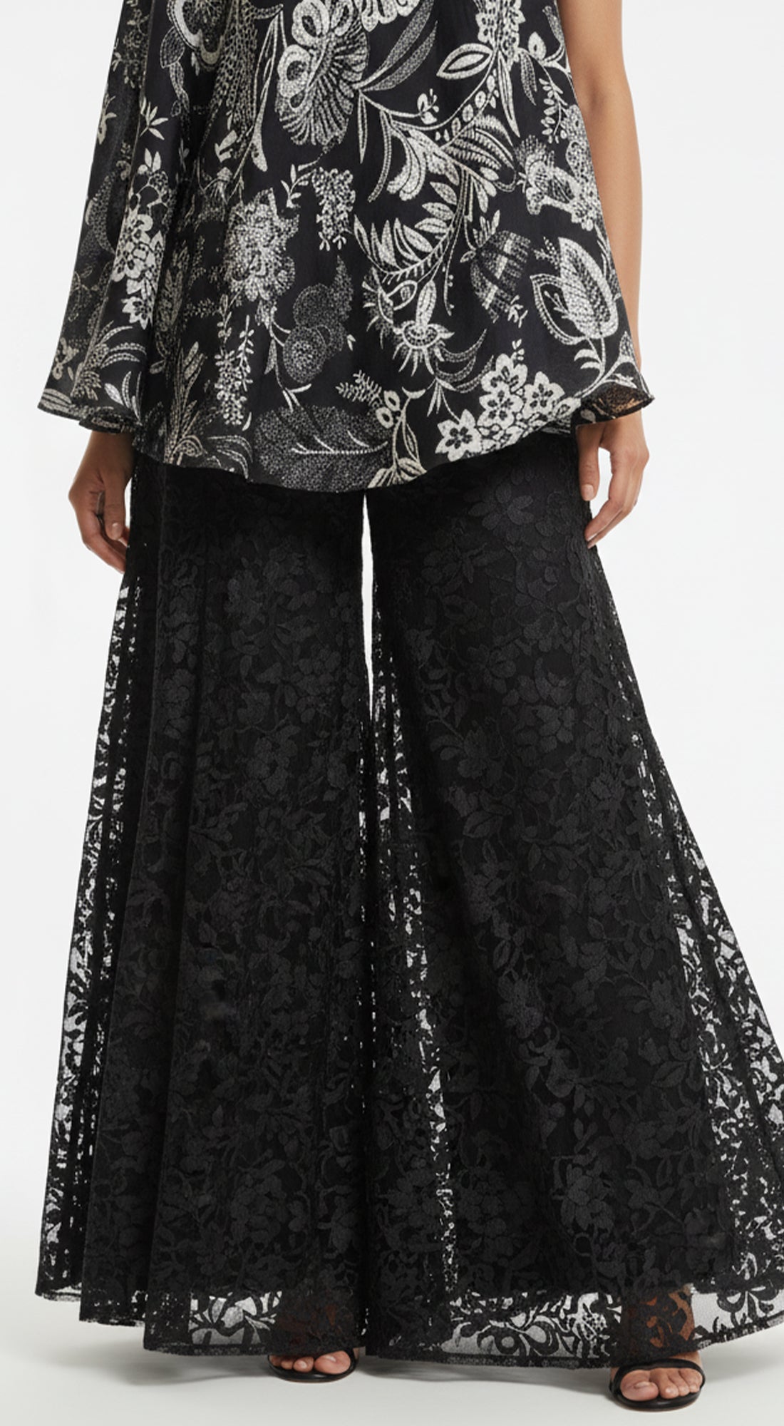 BLACK PRINTED ONE SHOULDER SHARARA SET