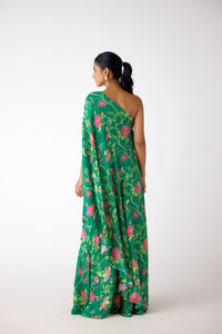 GREEN ONE SHOULDER MIRROR EMBELLISHED SHARARA SET