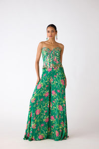 GREEN FLORAL SEQUINS CORSET AND SHARARA SET