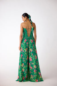 GREEN FLORAL SEQUINS CORSET AND SHARARA SET