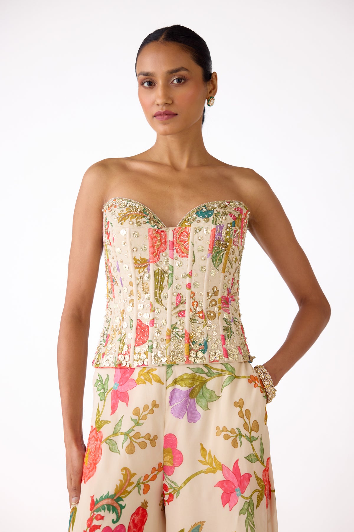 IVORY EMBELLISHED CORSET SHARARA SET | Nishly Fashion House