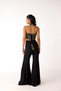 BLACK CORSET HALTER NECK EMBROIDERED SHARARA SET