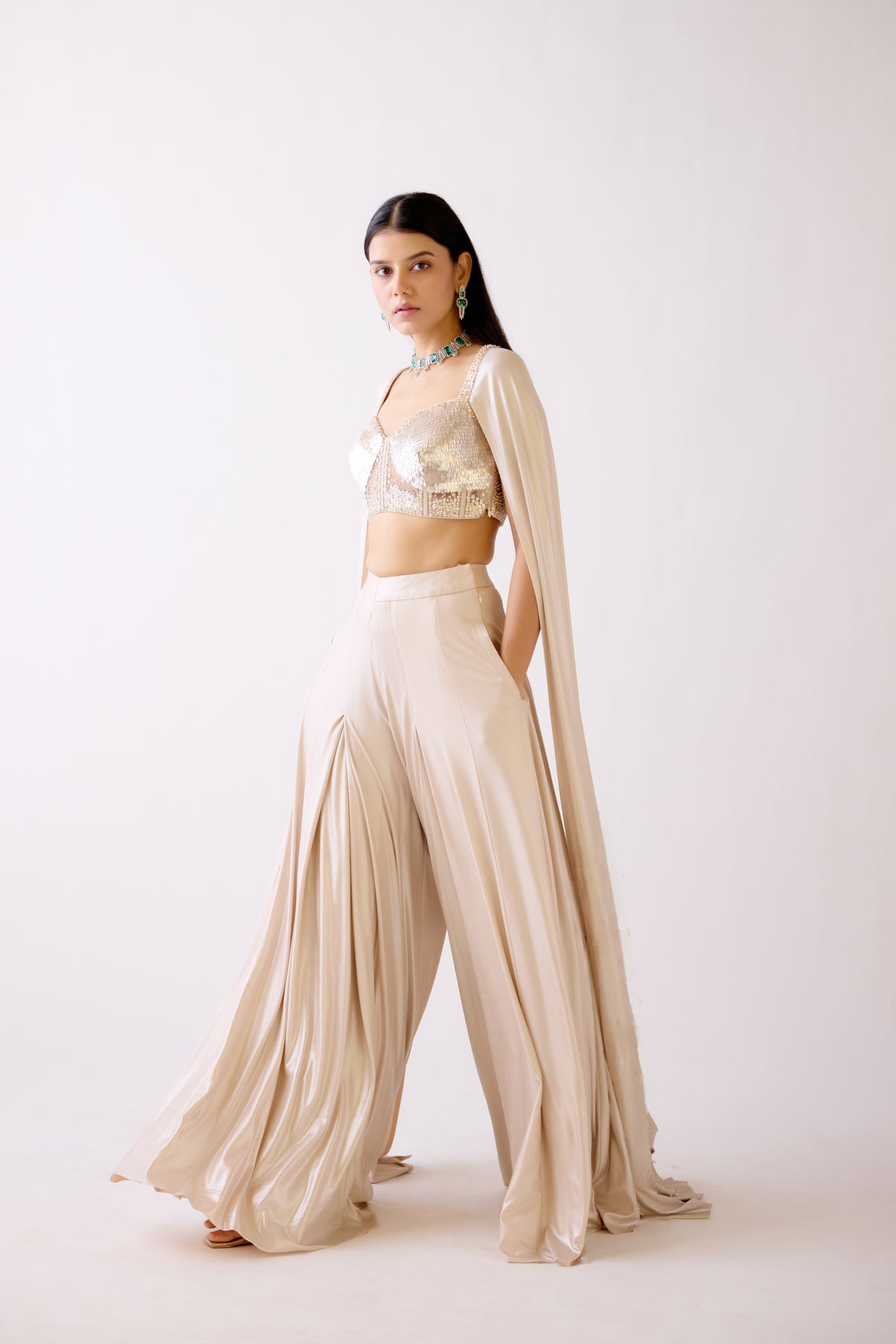 GOLD LEAF EMBELLISHED LONG SLEEVES PALAZZO SET