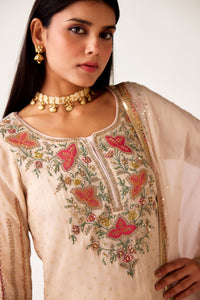 IVORY EMBROIDERED TISSUE SILK SUIT