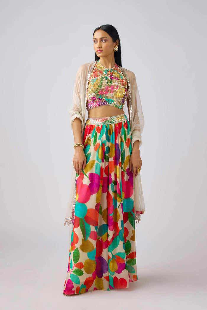 MULTICOLOR MIRROR EMBROIDERED SHARARA SUIT