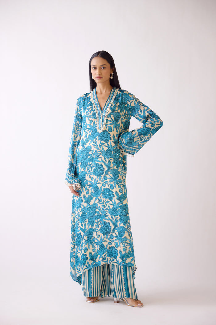 BLUE FLORAL PRINTED KURTA SET