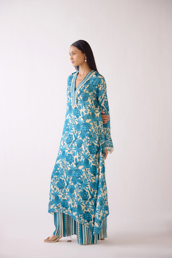 BLUE FLORAL PRINTED KURTA SET