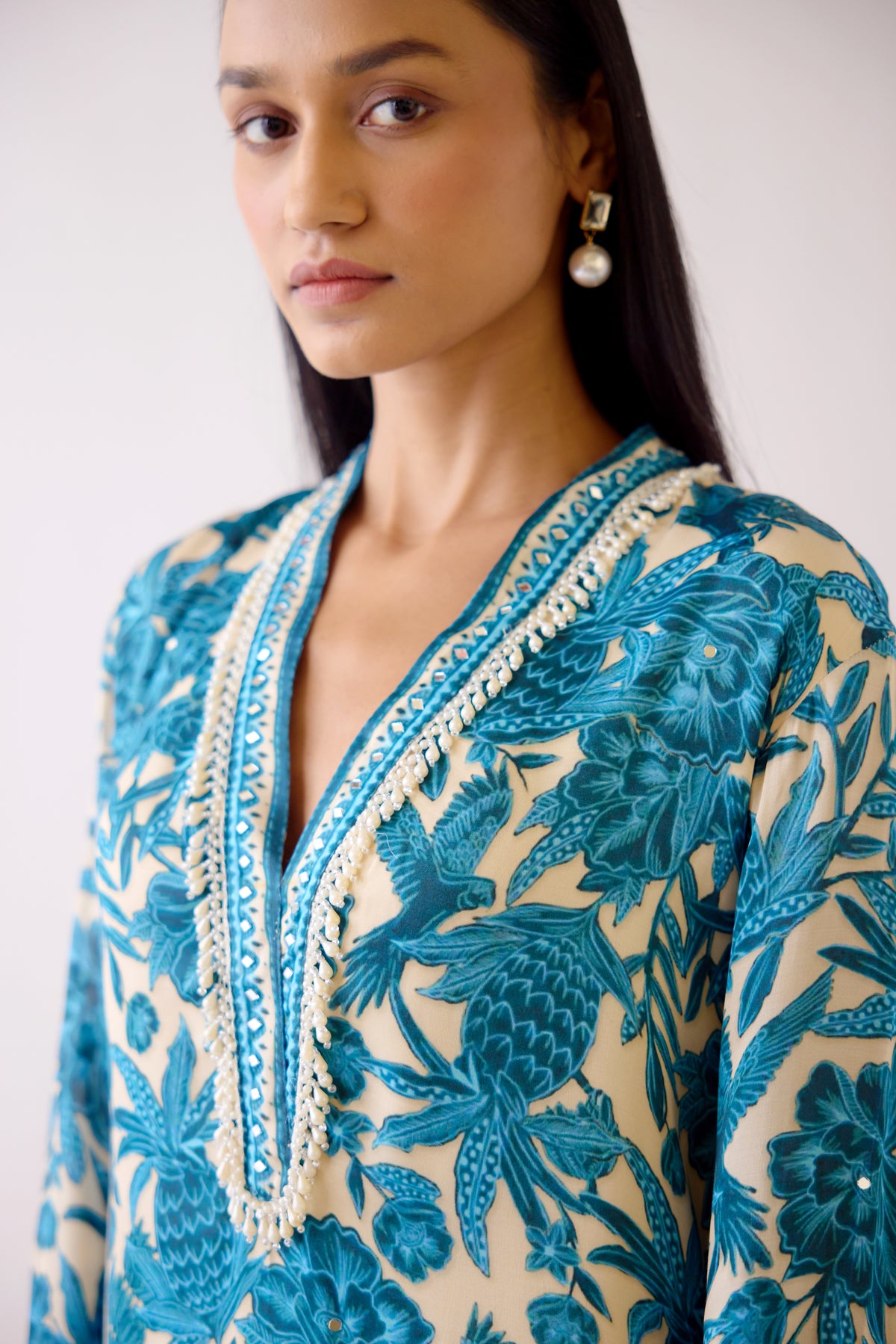 BLUE FLORAL PRINTED KURTA SET
