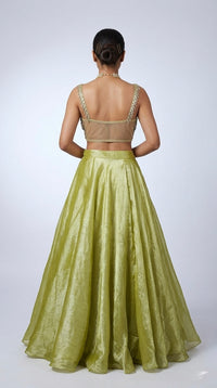 GREEN CRYSTAL EMBELLISHED CAPE LEHENGA SET