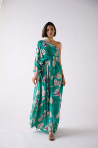 GREEN MUSLIN FLORAL DRESS