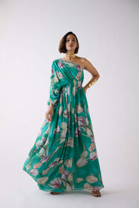 GREEN MUSLIN FLORAL DRESS