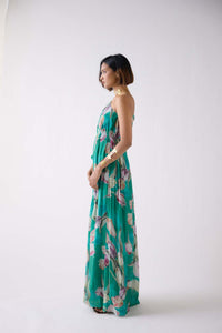 GREEN MUSLIN FLORAL DRESS