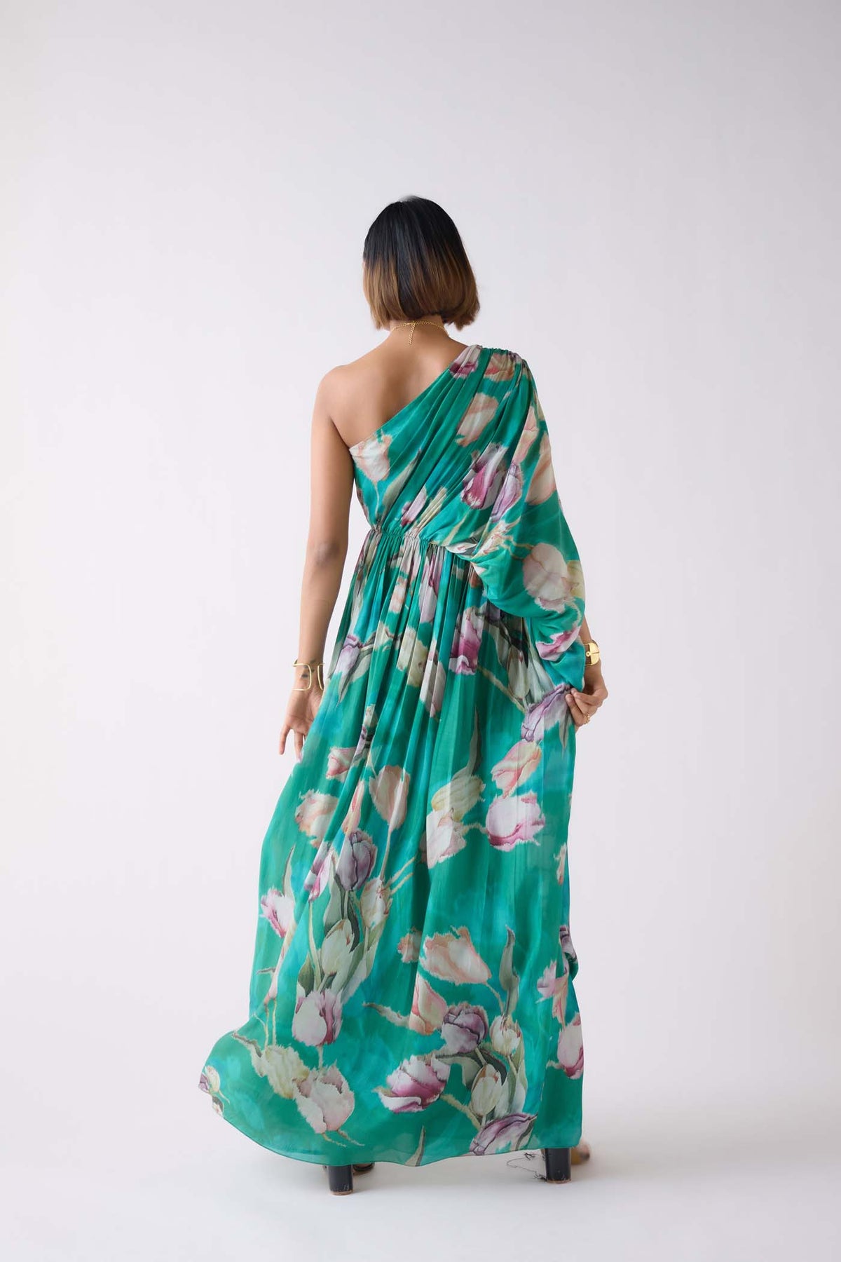 GREEN MUSLIN FLORAL DRESS