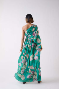 GREEN MUSLIN FLORAL DRESS