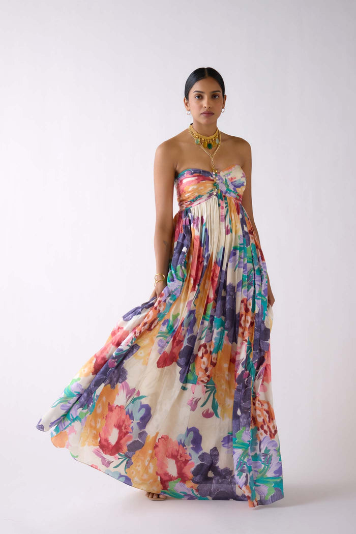 MULTICOLOURED MUSLIN FLORAL DRESS