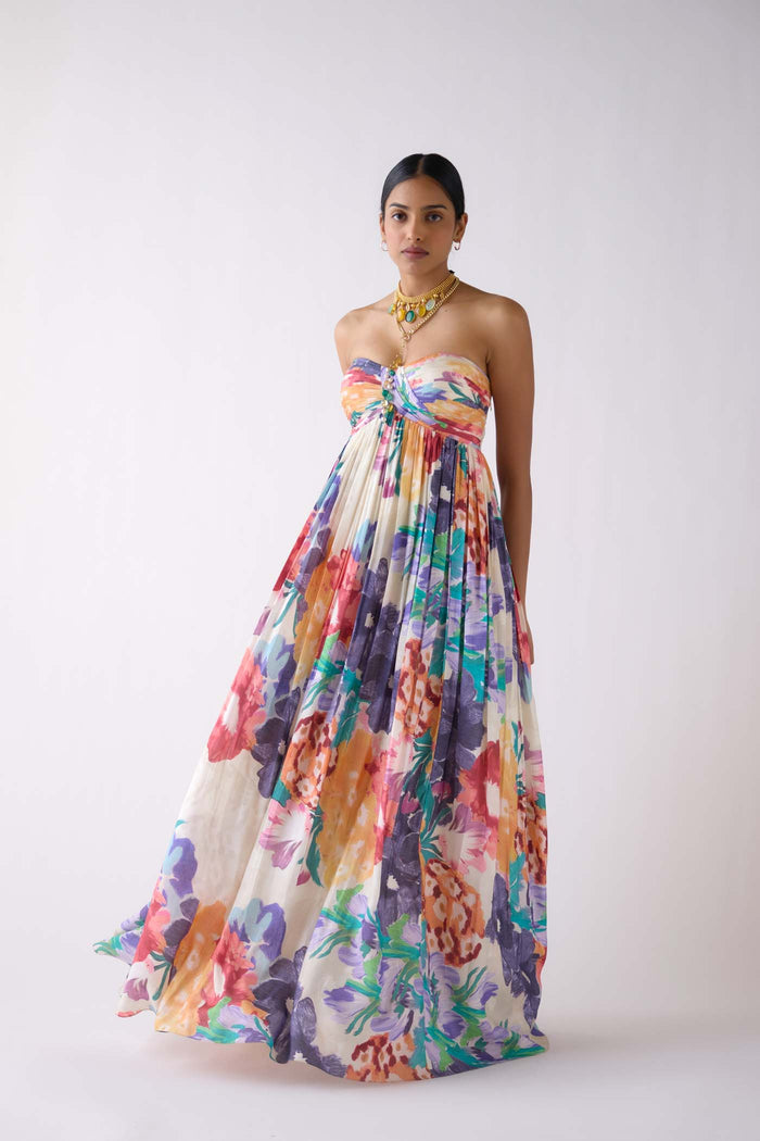 MULTICOLOURED MUSLIN FLORAL DRESS