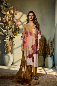 YELLOW SILK PRINTED KURTA SET WITH EMBROIDERY | Nishly Fashion House