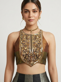BROWN TISSUE SILK METALLIC LEHENGA SET WITH INTRICATE EMBROIDERY