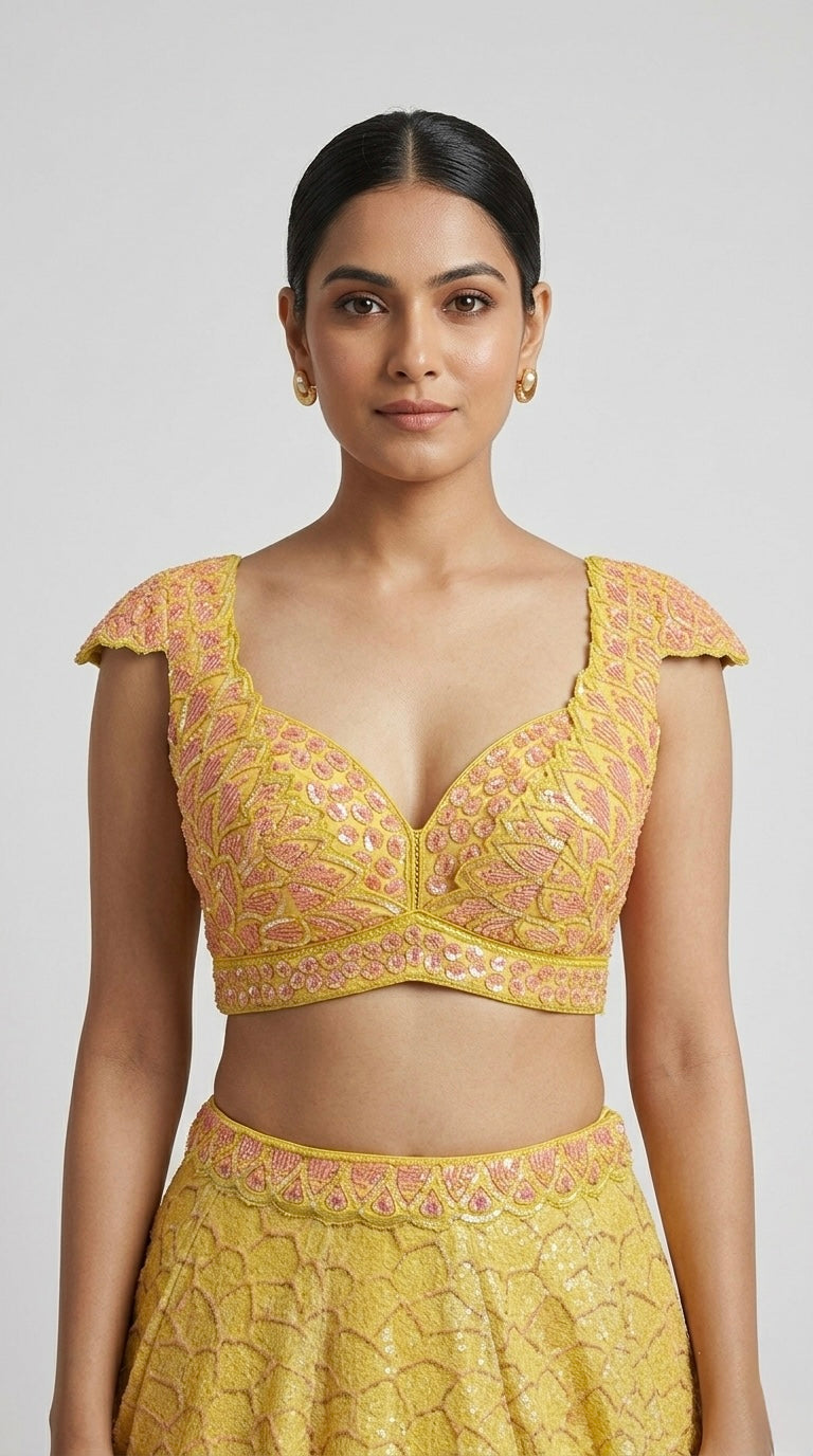 YELLOW SEQUINS EMBROIDERED LEHENGA SET