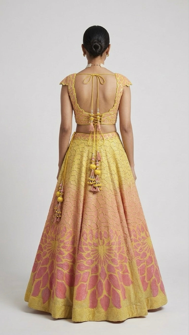 YELLOW SEQUINS EMBROIDERED LEHENGA SET