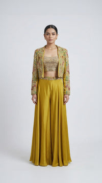 YELLOW MIRROR EMBROIDERED SHARARA SET WITH BLAZER